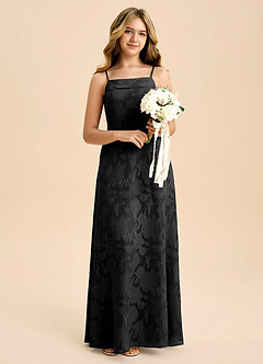 Azazie Anselie Junior Jurk van Bloemen Burn-out met A-Lijn Off the Shoulder Zwart image6