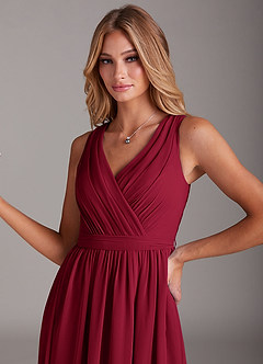 Azazie Kingsley Bridesmaid Dresses Burgundy A-Line Lace Chiffon Dress image6