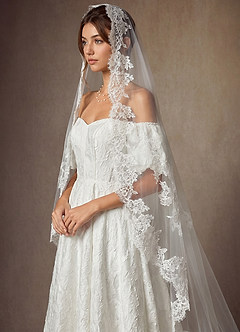 front Scalloped Edge Cathedral Veil with Floral Embroidery