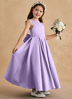 Azazie Honey Bear Flower Girl Dresses Lilac A-Line Pleated Matte Satin Dress image5