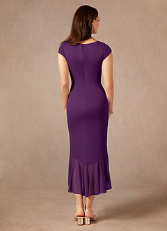 Azazie Renetta Mother of the Bride Dresses Grape Sheath V-Neck Pleated Mesh Dress image3
