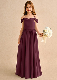 Azazie Shia Girls Formal vestidos de niña de las flores Vestido Cabernet de Gasa de Corte en A con Hombros descubiertos image4
