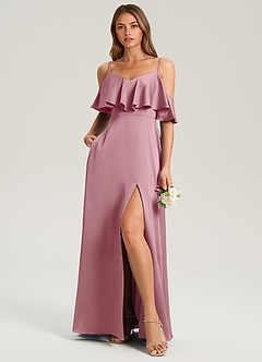Azazie Jean Bridesmaid Dresses Vintage Mauve A-Line Off the Shoulder Stretch Satin Dress image3