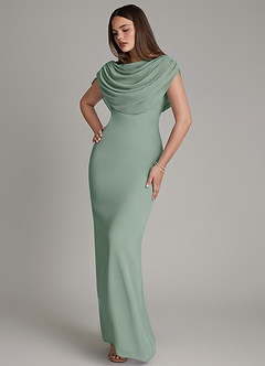 Azazie Hadley Robes de demoiselle d'honneur Robe Sirène en Mousseline de soie Plissée Sauge D'argent image8