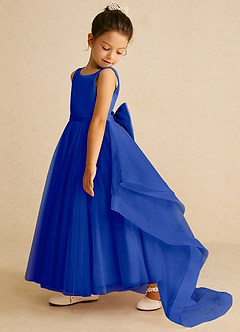 Azazie Pumpkin Flower Girl Dresses Royal Blue A-Line Convertible Tulle Dress image4