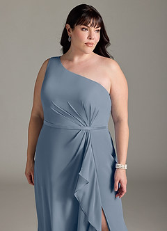 Azazie Liza Vestidos de damas de honor Vestido de Crepúsculo de Gasa de Corte Sirena con Hombro unilateral image10