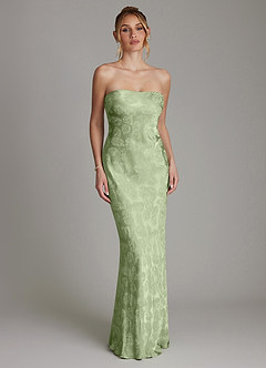 Azazie Viv Bridesmaid Dresses Sage Green Jacquard Sheath Strapless Jacquard Dress image3