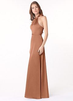 Azazie Delmar Final Sale English Rose A-Line Halter Bow Stretch Satin Dress image3