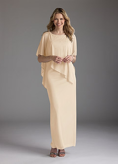 Azazie Aspyn Mère de la mariée Robes Robe Fourreau en Maille Perlé Champagne image6