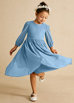Azazie Lolo Abiti da Ragazza di Fiori Abito A-Line in Chiffon Con Maniche Blu Acciaio image1