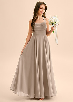 Azazie Kady Junior Taupe A-Line Sweetheart Neckline Chiffon Dress image5