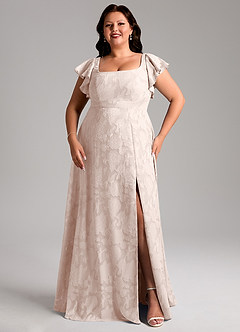 Azazie Bondi Bridesmaid Dresses Blushing Pink A-Line Side Slit Floral Burnout Dress image10