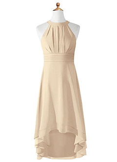 Azazie Linna Junior Champagne A-Line Pleated Chiffon Dress image5
