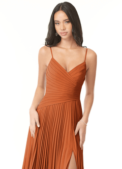 Azazie Vini Bridesmaid Dresses Cinnamon A-Line V-Neck Pleated Chiffon Dress image6