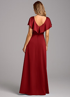 Azazie Lainey Bridesmaid Dresses Pomegranate A-Line with Pockets Stretch Satin Dress image2
