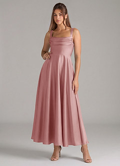 Azazie Shaude Bridesmaid Dresses Dusty Rose A-Line Pleated Stretch Satin Dress image1