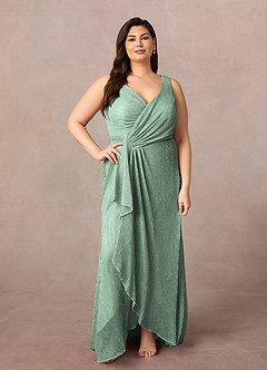 Azazie Tuscon Mother of the Bride Dresses Aquamarine A-Line Ruched Metallic Mesh Dress image1