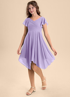 Azazie Janeaurelia Junior Lilac A-Line Pleated Chiffon Dress image3