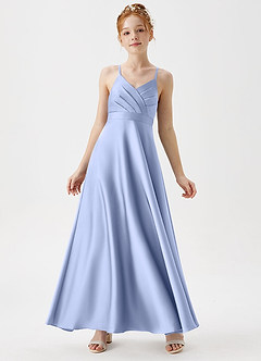 Azazie Avelina Junior A-Linie Plissee Stretch-Satin Kleid Eis image1