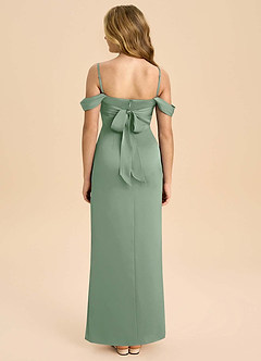 Azazie Saige Junior Matcha Sheath Off the Shoulder Stretch Satin Dress image2