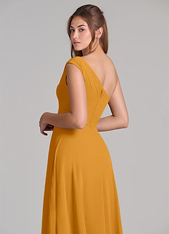 Azazie Melanie Bridesmaid Dresses Butterscotch A-Line Off the Shoulder Chiffon Dress image2