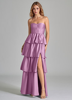 Azazie Faye Bridesmaid Dresses Wisteria A-Line Ruched Stretch Satin Dress image4