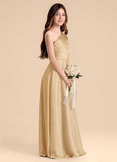 Azazie Charlize Junior Vestido de Oro de Satén Elástico de Corte en A con Plisado image5