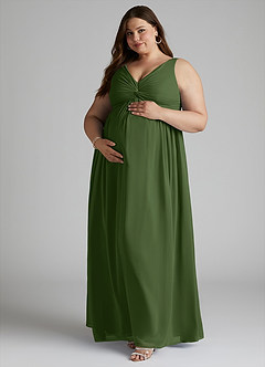 Azazie Yetta Maternity Bridesmaid Dresses A-Line V-Neck Gathered Chiffon Floor-Length Dress image9