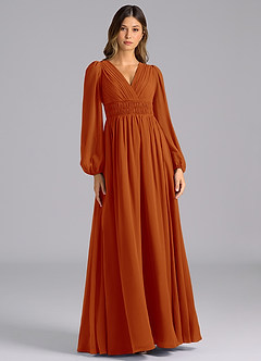 Azazie Palerma Abiti da Damigella Abito A-Line in Chiffon Manica Lunga Paprika image1