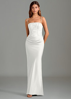 Azazie Emilia Bridesmaid Dresses White Mermaid Strapless Stretch Satin Dress image4