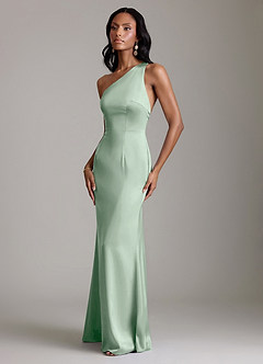 Azazie Voni Abiti da Damigella Abito Sirena in Raso Elasticizzato Monospalla Agave image6