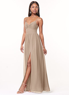 Azazie Zeya Bridesmaid Dresses Taupe A-Line V-Neck Pleated Chiffon Dress image4