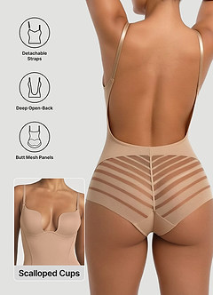 front Body gainant dos nu profond à bretelles fines ajustables avec contrôle du ventre (dos en panneau de mesh avec culotte)