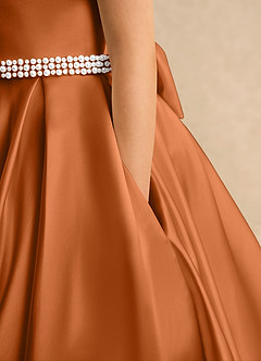 Azazie Gabriella Flower Girl Dresses Copper Ball-Gown with Sleeves Matte Satin Dress image6