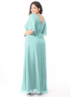 Azazie Cierra Brautjungfernkleider A-Linie V-Hals Chiffon Kleid Aqua image12