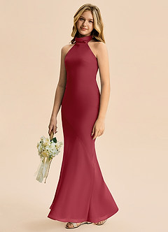 Azazie Velli Junior Pomegranate Mermaid High Neck Chiffon Dress image4