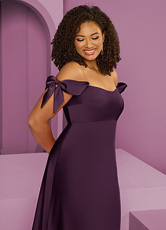Barbie ♥ Azazie Bridesmaid Dresses Plum Sheath Off the Shoulder Stretch Satin Convertible Dress image5
