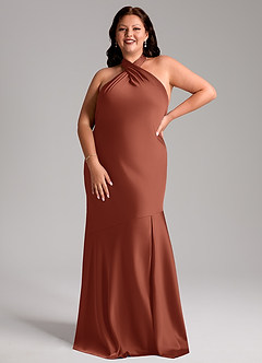 Azazie Lorena Vestidos de damas de honor Vestido de Castaño de Satén Elástico de Corte Sirena con Plisado image7