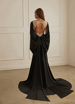 Christian Siriano Bridal for Azazie 2001 Wedding Dresses Plunging Cape Sleeve Crepe Back Satin Mermaid Gown image2