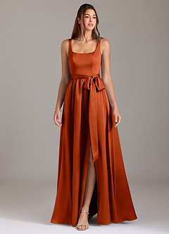 Azazie Elliott Bridesmaid Dresses Paprika A-Line with Pockets Stretch Satin Dress image3