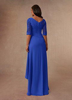 Azazie Dionysus vestidos de madre de la novia Vestido de Azul Real de Gasa de Corte En A con Encaje cuello barco image3