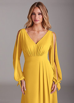 Azazie Matilda Bridesmaid Dresses Marigold A-Line Long Sleeve Chiffon Dress image6