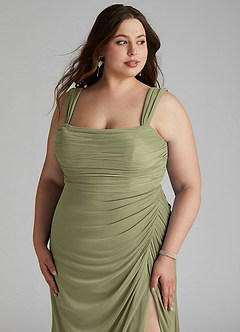 Azazie Jesaphine Bridesmaid Dresses Pistachio Sheath Ruched Mesh Dress image11