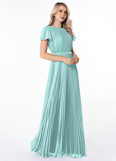 Azazie Kara Bescheidene Brautjungfernkleider A-Linie Plissee Chiffon Bodenlänge Kleid image9