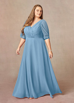 Azazie Bronwyn Mother of the Bride Dresses Steel Blue A-Line V-Neck Ruched Chiffon Dress image8