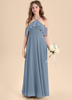 Azazie Tessabelle Junior Dusty Blue A-Line Off the Shoulder Chiffon Dress image4