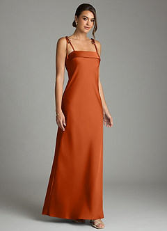 Azazie Ellia Bridesmaid Dresses Burnt Orange Sheath Bow Stretch Satin Dress image3