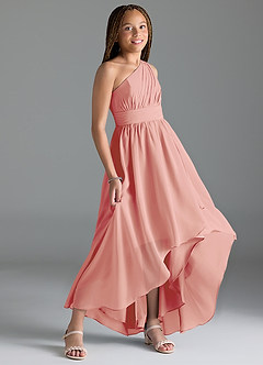 Azazie Mathilda Junior Rosette A-Line Pleated Chiffon Dress image3