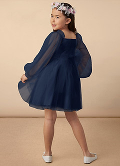 Azazie Aya Jurken voor bloemenmeisjes A-Lijn Jurk van Tule met Mouwen Donkere Marine image4