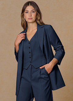front Rowan Dark Navy Refined Weave Performance 3-Piece Suit